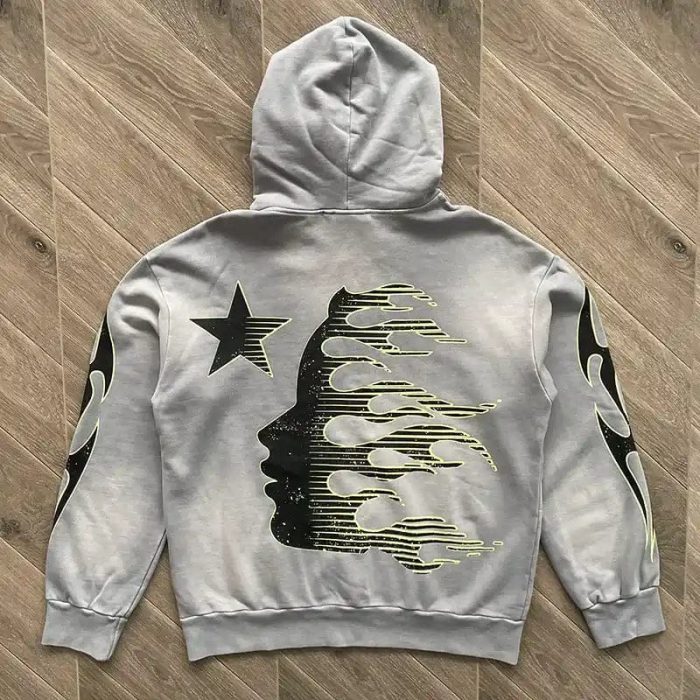 Hoodie Hellstar Logo Flame Grey/Green - Image 3