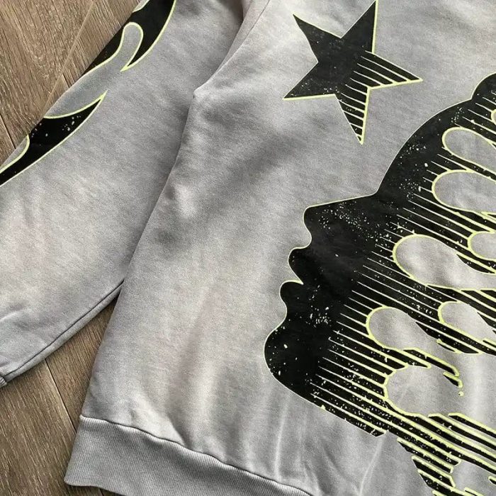 Hoodie Hellstar Logo Flame Grey/Green - Image 7