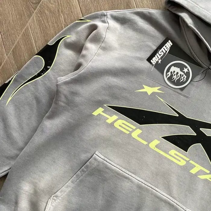 Hoodie Hellstar Logo Flame Grey/Green - Image 4