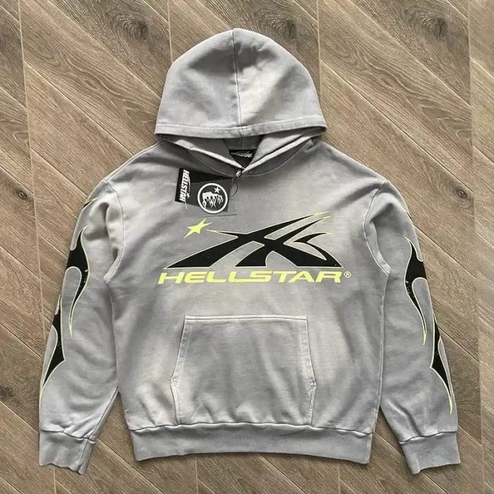 Hoodie Hellstar Logo Flame Grey/Green - Image 2