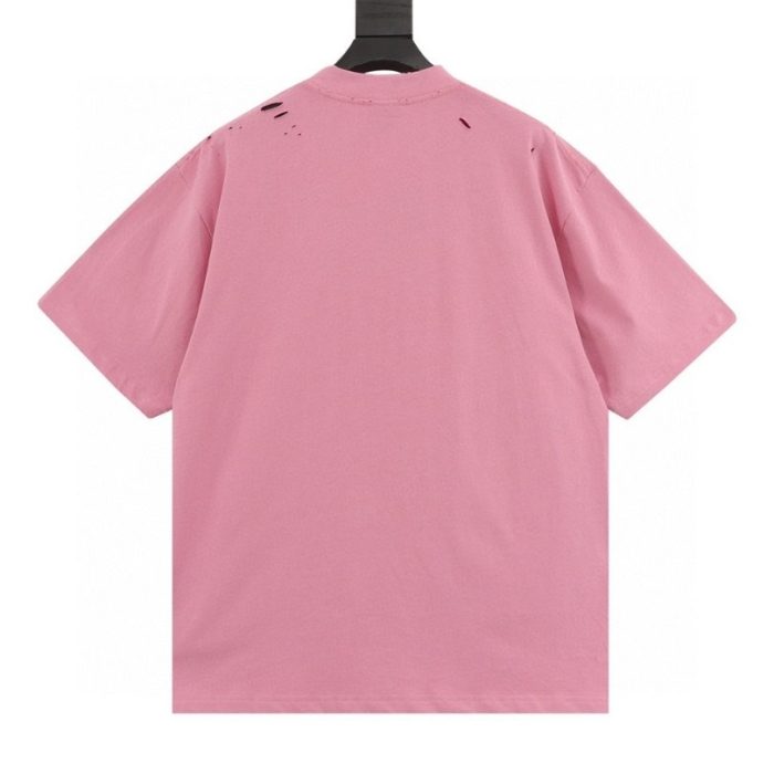 T-shirt Balenciaga Graphic Slogan Distressed Pink BL009 - Image 2