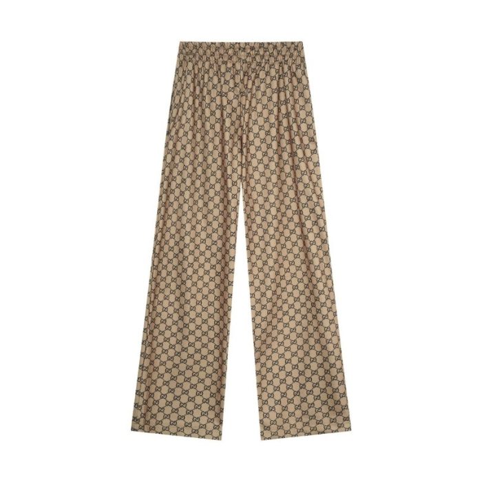 Pants Gucci Monogram Wide-Leg Beige GC053 - Image 4