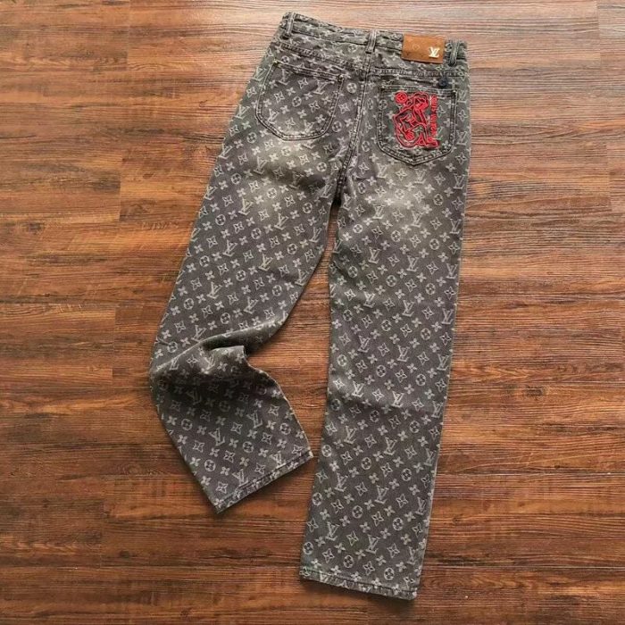 Louis Vuitton Distressed Baggy Monogram Jeans - Image 3