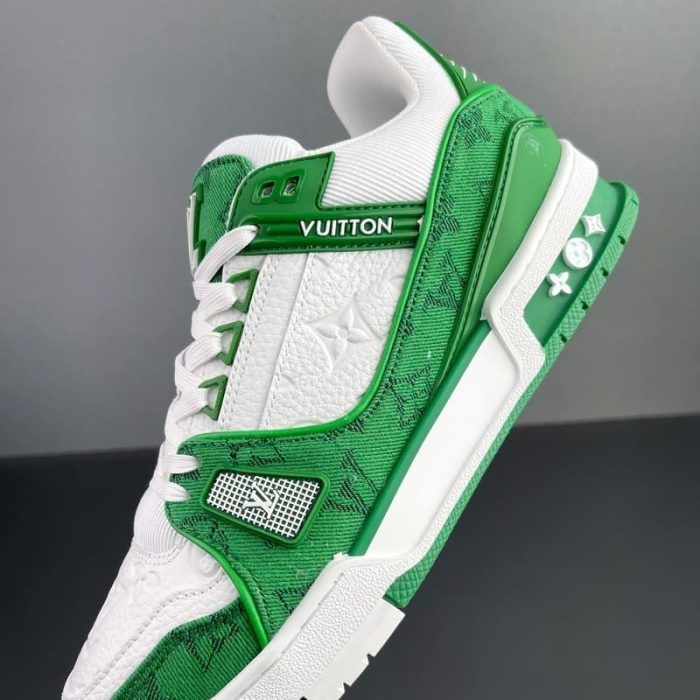 Louis Vuitton Trainer Green Monogram Denim White - Image 7