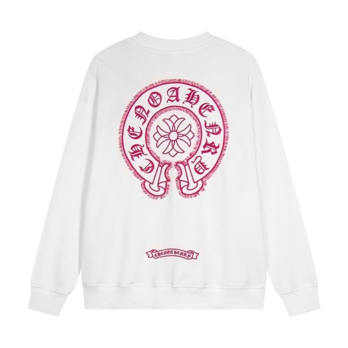 Sweatshirt Chrome Hearts Pink Horseshoe White CH005 - Image 2