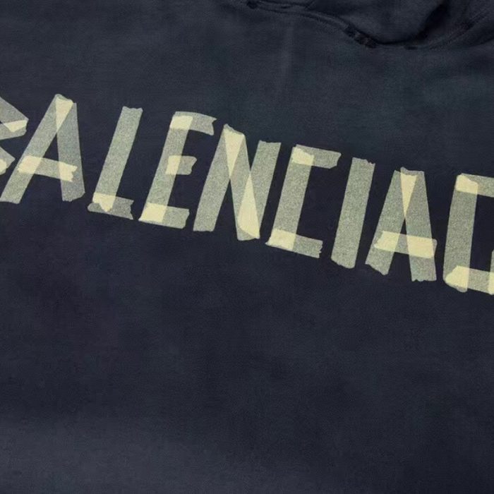 Hoodie Balenciaga BB Distressed Logo Black BL063 - Image 4