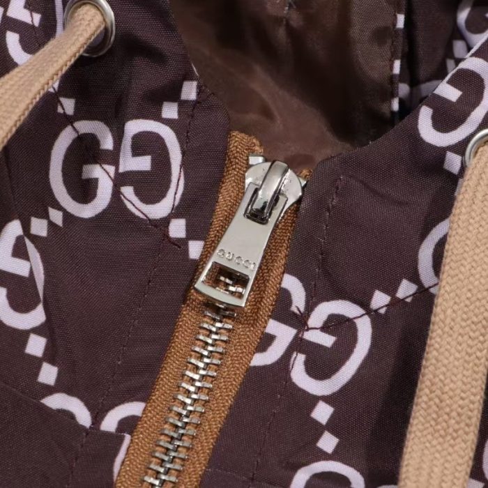 Jacket Gucci Monogram Hooded Brown GC098 - Image 8