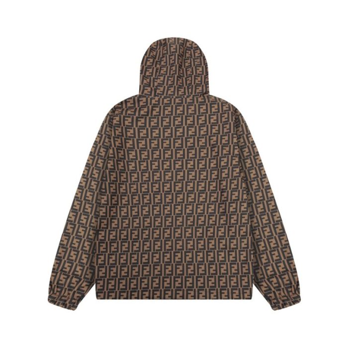 Hooded Fendi Eyes Jacket Black and Brown FE003 - Image 2