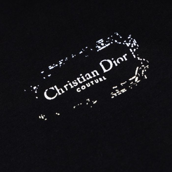 T-shirt Dior Black Distressed Logo Couture DO065 - Image 4