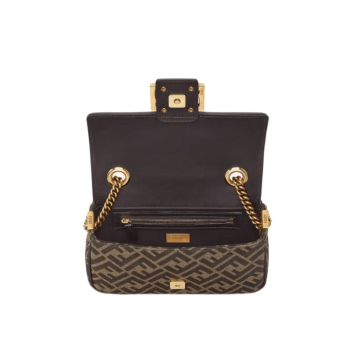 Bag Fendi Baguette Chain Midi In Tessuto Jacquard FF Marrone FE010 - Image 3